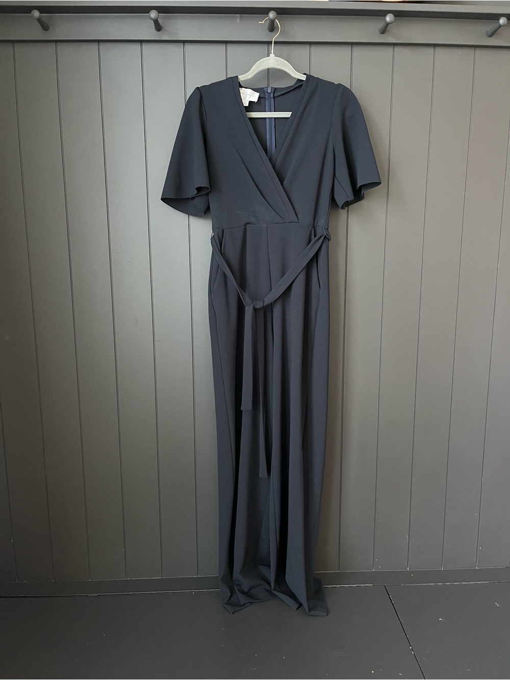 Elegant Navy Wrap Jumpsuit with Waist Tie